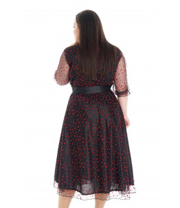 Нарядное черной платье в красный горошек  Арт. 1515