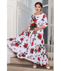 Длинное нарядное платье красные розы Арт. 1510